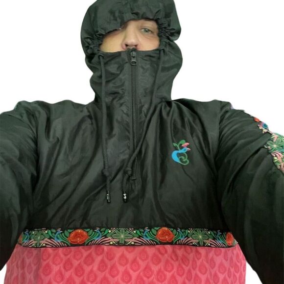 Grassroots California Men's Rose Themed Rain Jacket Size L Hooded Lightweight - Picture 10 of 12